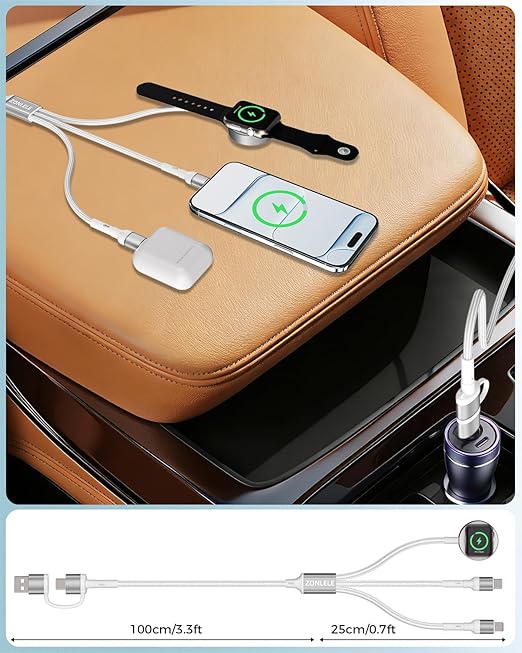White Travel Essentials for Apple Watch Charger,Multi Charging Cable for iPhone 17,iWatch Charger USB C Cord,Car Cruise RV Camping Essentials 2026 for iWatch Ultra/11&iPhone 16/15, Xbox One Cables