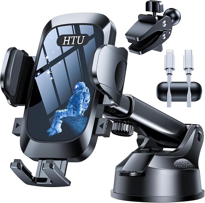 HTU Car Phone Holder【2026 Upgraded 100+LBS Suction & Safety Cert】 Cell Phone Car Mount for Truck Heavy Duty Phone Holder for Dashboard/Windshield/Vent for iPhone 17 16 Pro Max, Navy Blue