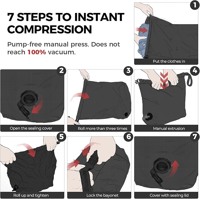 Travel Laundry Bag, Pump Free Vacuum Compression Dirty Clothes Bag Reusable Wet Dry Bags Large Capacity Space Saver Bags Camp Washable Clothes Organizer for Sports Dorm Laundromat (1 Pcs) (Black, M)