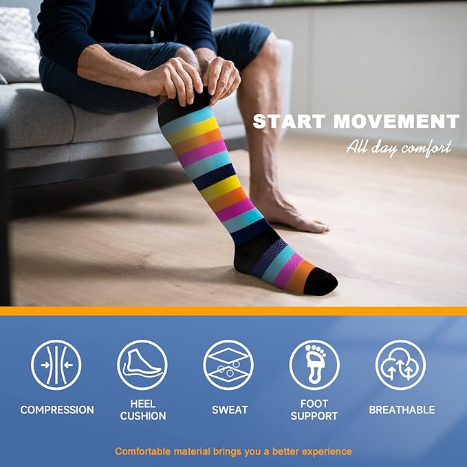 cerpite Compression Socks for Women & Men 6 Pairs Knee High Compression Socks 20-30 mmhg Best for Running,Nurse,Travel