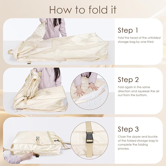 KEEGH 72" Wedding Dress Garment Bag - Tri-Fold Design Bridal Dress Bag with Shoulder Strap & Handle, Heavy-Duty Checkered Oxford Fabric for Long Wedding Gowns & Formal Gown Storage, Beige