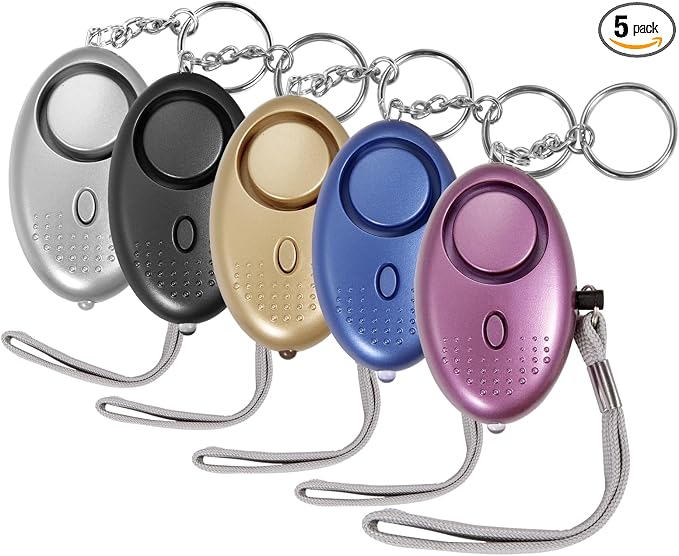 Personal Alarm for Women, 5 Pack 140DB Emergency Self-Defense Security Alarm Keychain with LED Light for Women Kids and Elders-Black, Silver, Purple, Gold, Blue