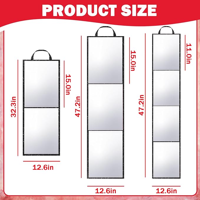 Foldable Full Length Mirror, 2 in 1 Hangable & Tabletop Acrylic Mirror, Portable Travel Mirror with Handle for Dance Bedroom Wardrobe Stage Makeup Checks Camping Outdoor Use (47" x 12.5", Four-Fold)