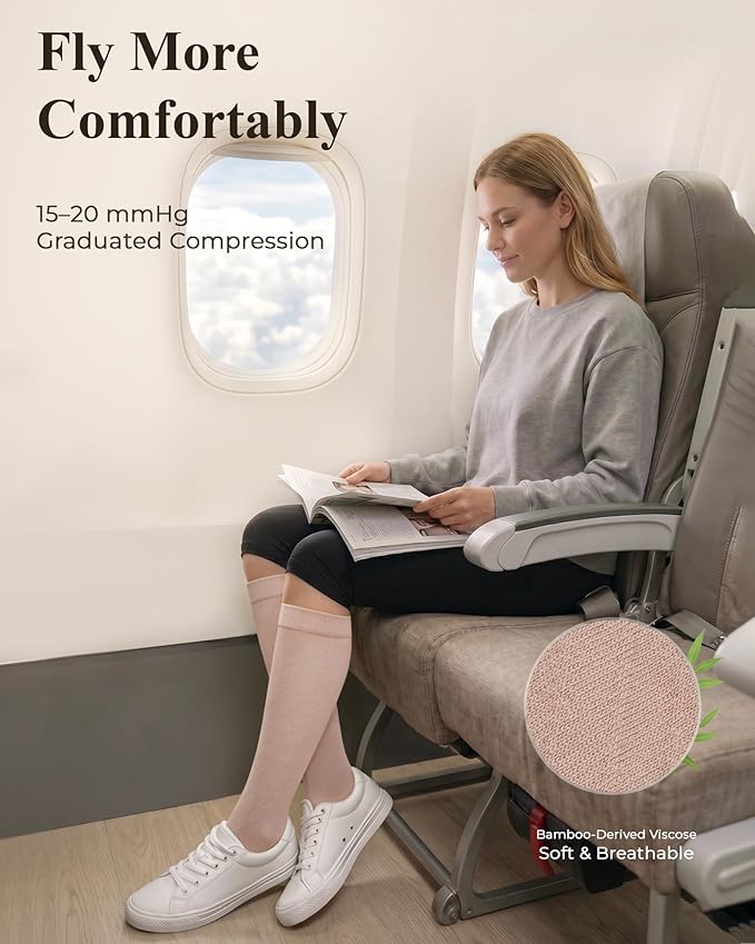 Compression Socks for Women 15-20 mmHg, Viscose from Bamboo, 3-Pair Knee High for Flying, Work & All-Day Comfort