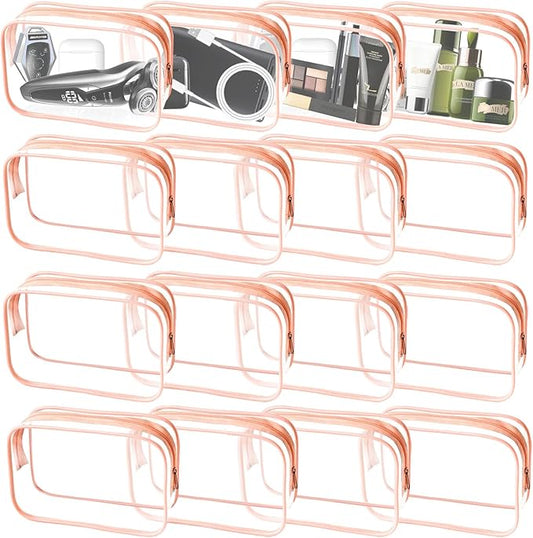 16 Pieces Clear Makeup Bags Bulk, TSA Approved Toiletry Bag for Travel, PVC Waterproof Travel Pouches Clear Pouch with Zipper for Men and Women Carry-on Travel Essentials Cosmetic Bags (Orange)
