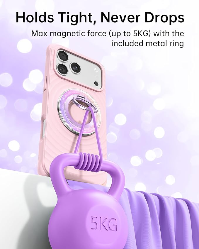 SYNCWIRE Magnetic Phone Ring Holder for MagSafe - Phone Grip Stand with 360° Rotation Finger Ring Kickstand Compatible with iPhone 17 16 15 14 13 12 Pro Max MagSafe Accessories,Petal Pink