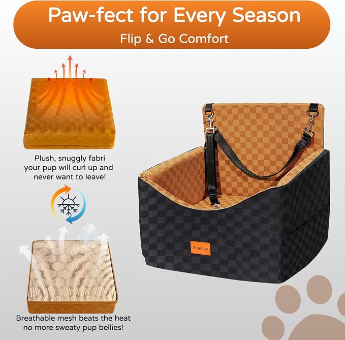 Dog Car Seats for Small Medium Dogs Up to 35lbs | Elevated Dog Booster Seat with Detachable Washable Cover & Cushion | Memory Foam Pet Car Travel Seat with Safety Belt and Storage Pockets