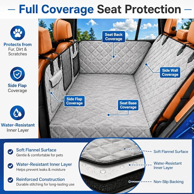 IJVAE Hard Bottom Car Seat Cover for Dog，Grey for car