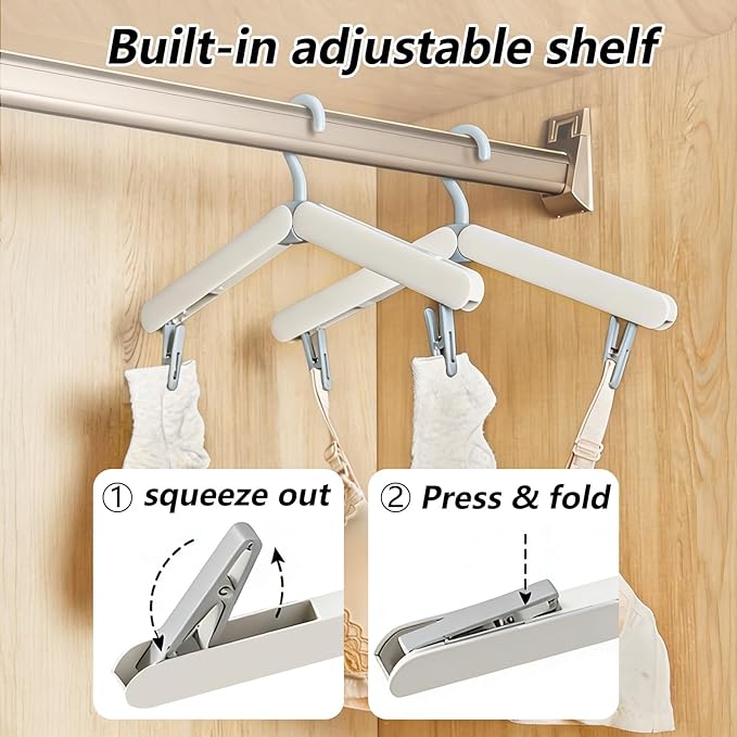 SALLO Foldable Travel Hangers with Clips, 8, Beige | Compact & Portable, For Suitcase, Hotel, Cruise, Space Saving, Wrinkle-Free, Lightweight & Durable