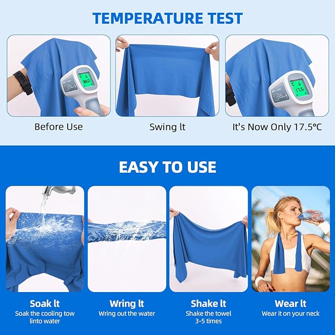 2 Cooling Towels 40''x12'',Cooling Towels for Neck and face Ideal for Gym, Yoga, Sports, Fitness, Running, Traving,Camping,Instant Relief Heat and Sweat,Stay Cool and Comfortable(2, Blue)