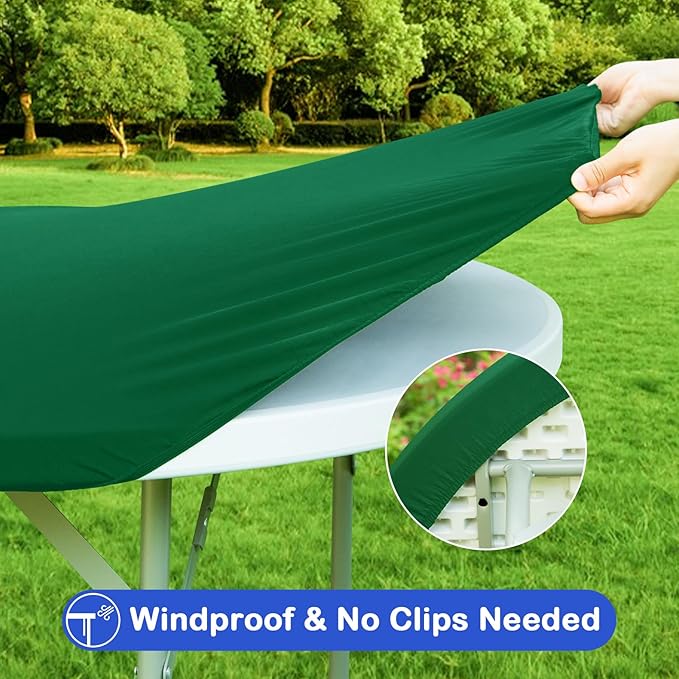 Wolkemer 2 Pack 5 Foot Green Fitted Tablecloth 60 Inch Round Elastic Edges Table Cloth, Spandex Stretch Table Cover with Machine Washable Fabric for Wedding Party Picnic Dining Indoor Outdoor