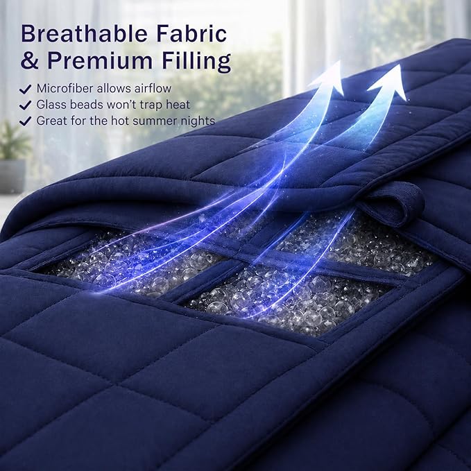 Navy Blue Weighted Blanket for Adults 15lbs, 48"x72", Twin Full Size Cooling Heavy Throw Blanket for 140-160lbs, Microfiber Soft Thick Big Blankets Weighted Comforter Gifts for Sleeping