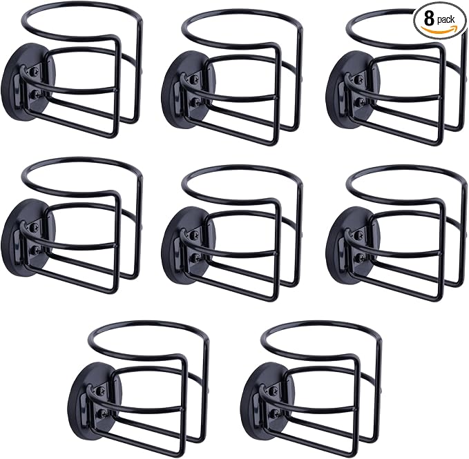 8 Pack Magnetic Cup Holder with 2 Screws Mount, Full Covered Bus Tractor Cup Holder, Magnet Bottle Drink Holder, Black