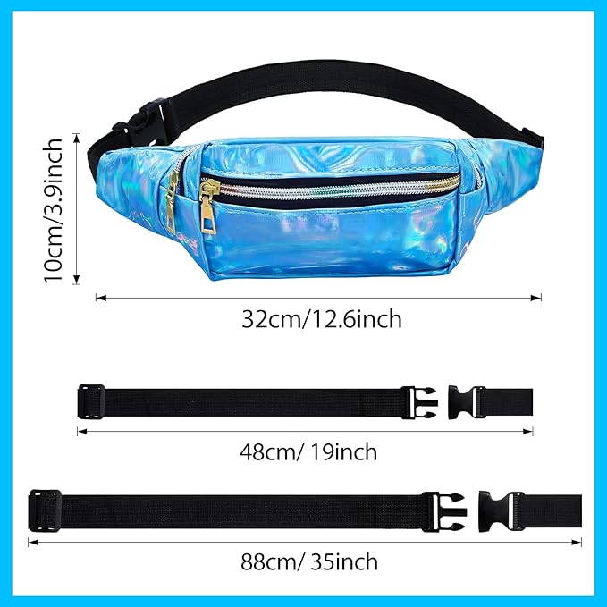16 Pcs Fanny Packs for Women Holographic Fanny Pack Bulk 80s 90s Shiny Waist Bag Metallic Color with Adjustable Belt(Elegant Style)