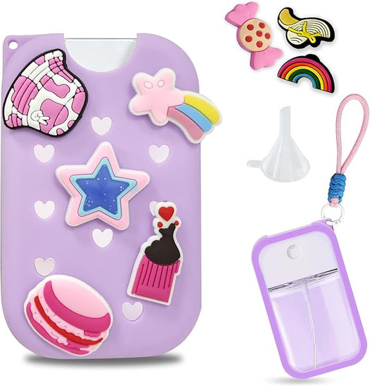 Refillable Hand Sanitizer Spray Bottle - 1oz / 50ml Leakproof Empty Spray Bottle with Silicone Case, Funnel & Clip,Portable Mini Travel Sanitizer Holder for Purse, Pocket, Gym Bag