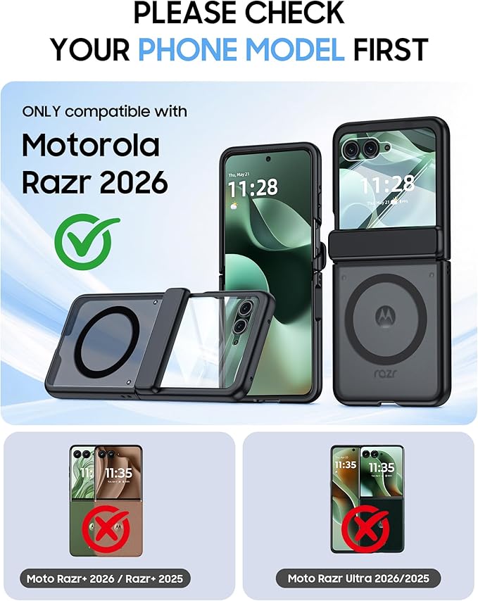 Magnetic for Motorola Razr 2026 Case with Hinge Protection, Screen Protector, Compatible with MagSafe,Skin Feel Translucent Frosted, Shockproof Slim Cover for Moto Razr 2026-Black