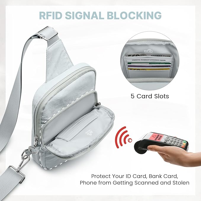 G4Free Small Sling Bag for Women, Anti Theft RFID Blocking Mini Crossbody Purse for Travel, Light Blue Gray