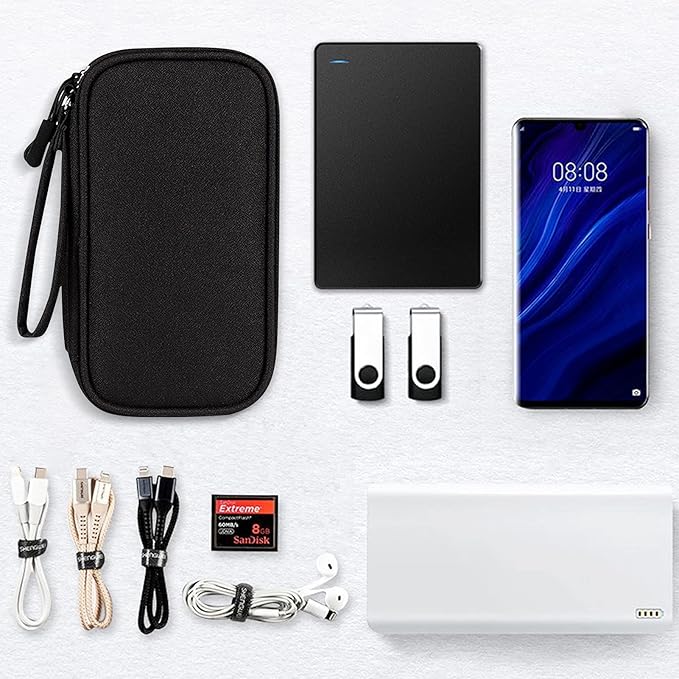 Skycase Electronic Organizer Travel Case - Waterproof Travel Cord Pouches for Organization, Cable Organizer, All-in-One Double Layers Storage Bag for Accessories, Charger, Cable, Black - Medium
