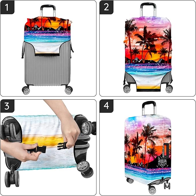Luggage Covers for Suitcase Elastic Suitcase Covers Luggage Protector Anti-scratch Fits 28-30 Inch Sunset Coconut Tree