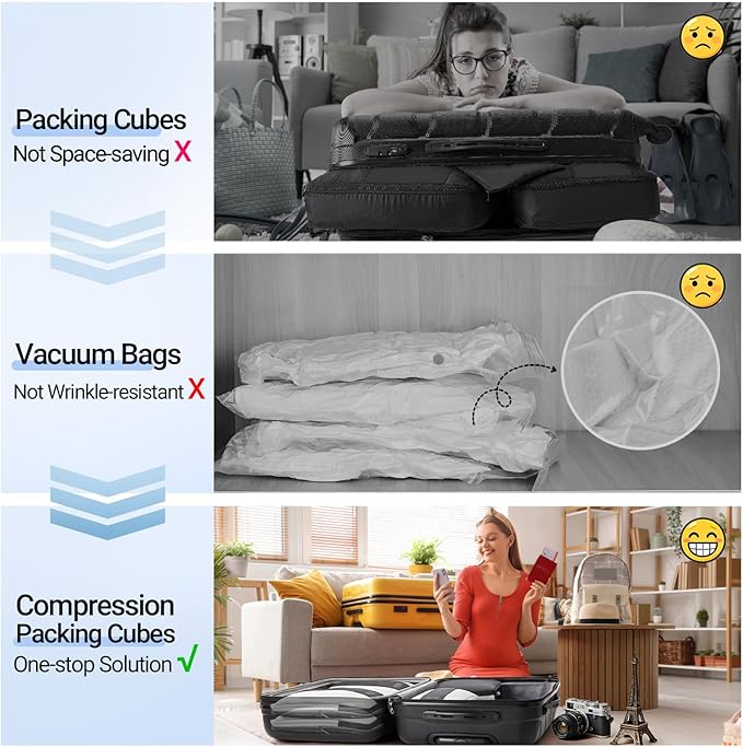 10 Set Compression Packing Cubes for Travel Essentials,Compressible Expandable Packing Cubes for Suitcase,OlarHike Luggage Garment Bags for Travel,Handy Helper for Organizing Clothes(Black)