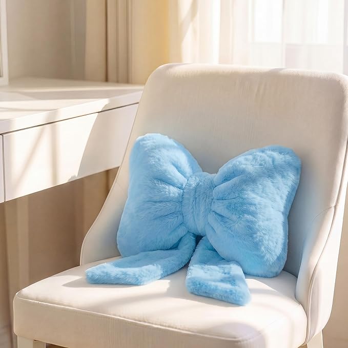 Macarrie 2 Pcs Car Neck Pillow Plush Butterfly Bow Car Headrest Pillow Comfortable Seat Neck Support Cute Head Rest Accessories for Driving Travel Driver Chair Girl Interior Decor (Blue,Solid)