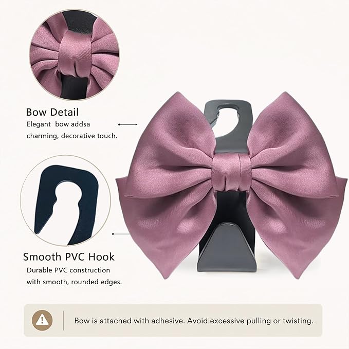 2 Pack Car Purse Hooks, Cute Bow Car Seat Headrest Hook Hanger for Purses and Bags, Space-Saving Car Accessory (Leather pink)