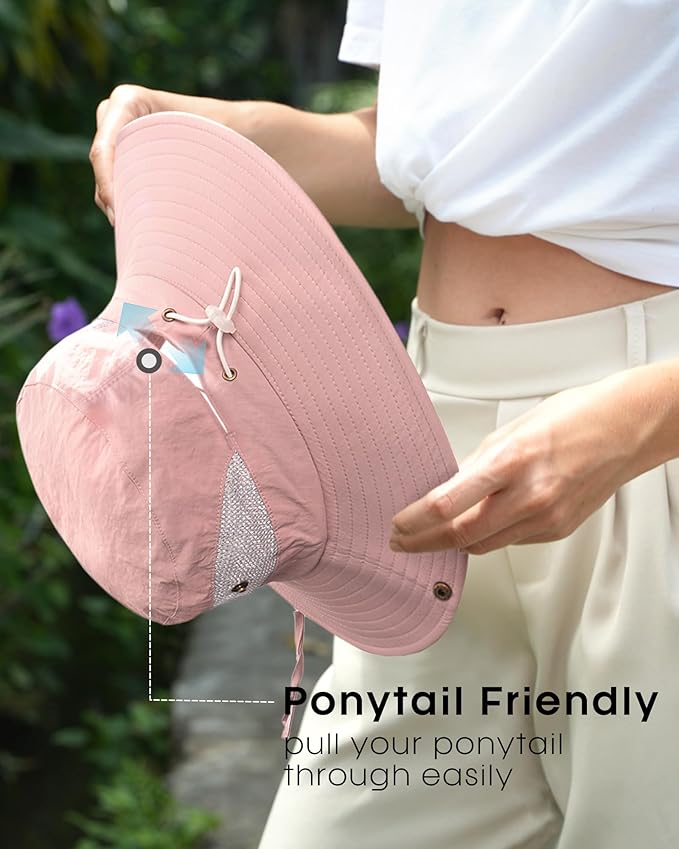 FURTALK Womens Sun Hat with Ponytail Hole Beach Hiking Summer Wide Brim UPF 80+ Outdoor Protection Foldable Bucket Hat
