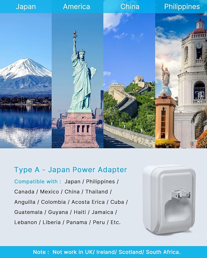 1 Pack US to Japan Plug Adapter, VINTAR Foldable Japan Travel Adapter with 2 Outlets and 3 USB Ports(2 USB C), 2 Prong to 3 Prong Outlet Adapter for USA to Japan China Canada Philippine, Type A
