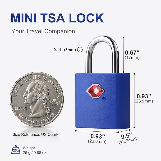 TSA Locks for Luggage with Key, Travel Luggage Locks TSA Approved 4 Pack, Small Padlock with Key, Same Keyed Mini Padlock for Suitcase, Backpack, Bag, Purse, Tent, Zipper
