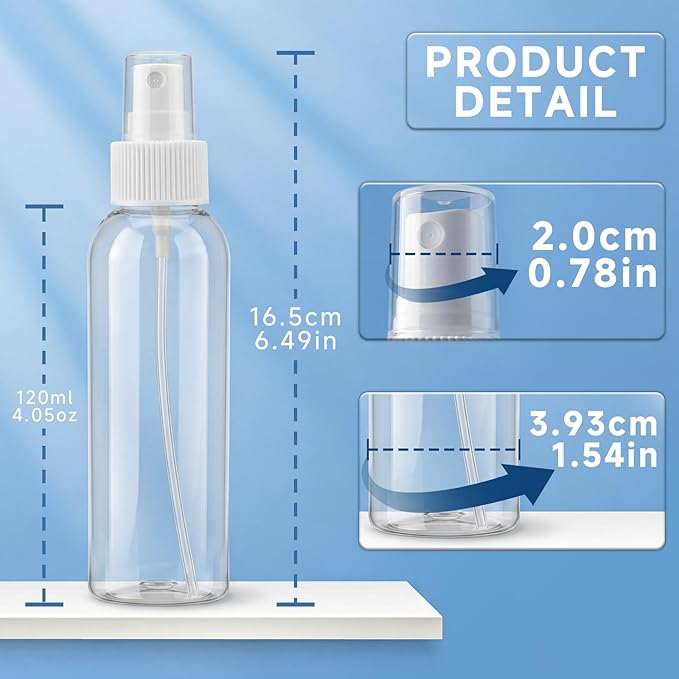 TRENDBOX 4oz Travel Size Spray Bottles, 48Pack Fine Mist Small Empty Plastic Spray Bottle, Leak Proof BPA-Free Travel Essentials Cosmetic Containers