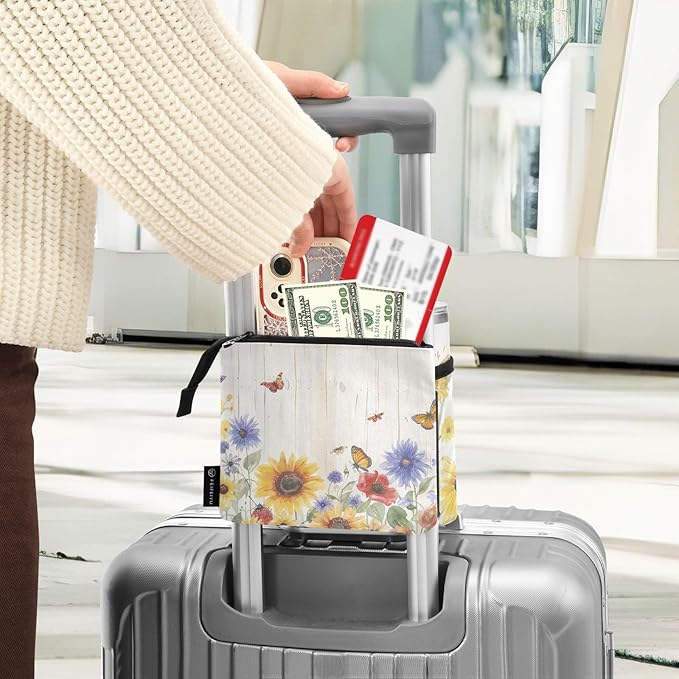 Luggage Cup Holder for Suitcases Free Hands Suitcase Cup Holder Travel Luggage Drink Holder Portable Luggage Cup Caddy Bag Carrier with Handle Watercolor Cornflower Butterfly