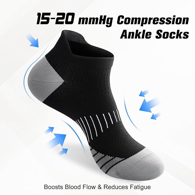 Ankle Compression Socks for Men and Women 6 Pairs, Low Cut Breathable Seamless short Running Socks with Arch Support