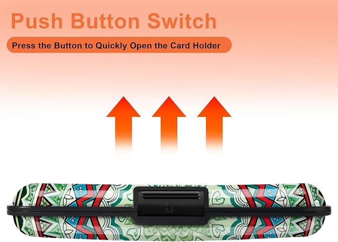 Mayski 2 Pack Credit Card Holder for Women, RFID Blocking, Green Mandala Aluminum Alloy Hard Case, Small Mini Business Metal Wallet for Men