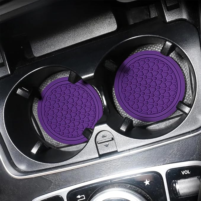 Mandark 2PCS Car Cup Holder Coasters, 2.75 Inch Non-Slip Insert Water Bottle Holder Pads, Dustproof Automotive Interior Accessories Mat, Universal for Vehicles, Trucks, RVs and More(Purple)