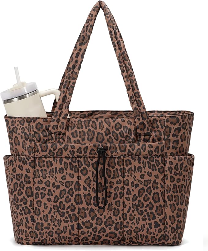 Wandering Nature Puffer Tote Bag with Cup Holder & Laptop Compartment & Trolley Sleeve for Travel, Work, Nurse, Women