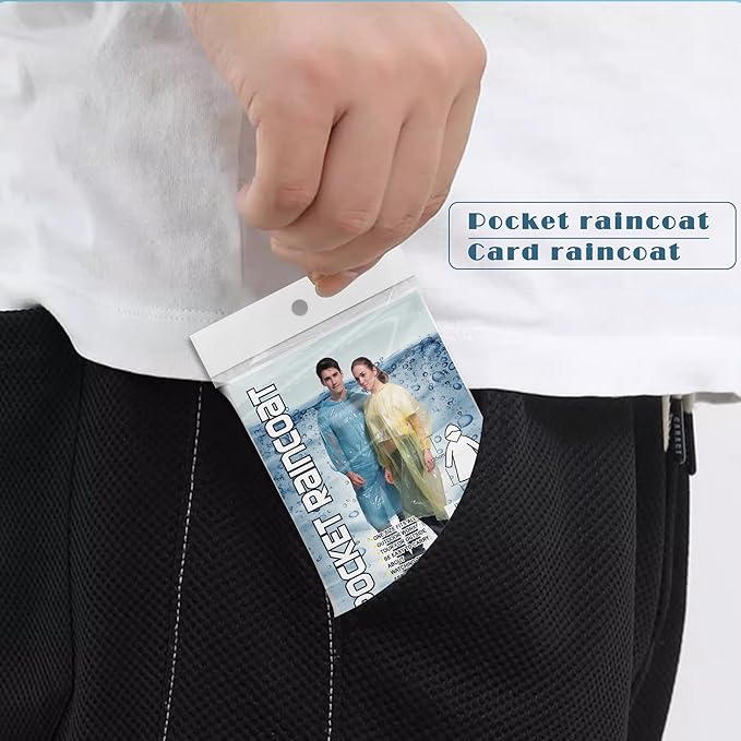 10 Pack Disposable Rain Ponchos for Adults, Card-Sized Emergency Ponchos Family Pack with Hood for Travel