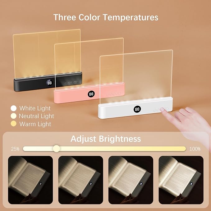 LED Book Light and Night Light 2 in 1, 3 Color Temperatures & Stepless Dimming, USB Rechargeable Reading Light with Timer for Night Reading (White)