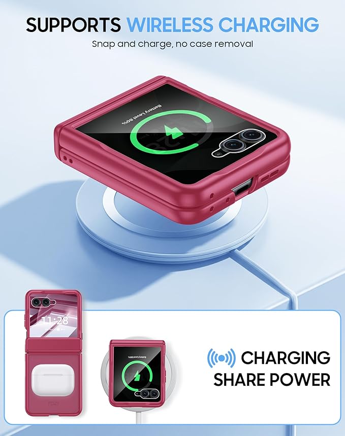 for Motorola Razr+ Plus 2026,Razr+ Plus 2025/2024 Case with Hinge Protection, Screen Protector, Skin Feel Translucent Frosted, Shockproof Cover for Razr+ 2026/2025/2024-Rose Red
