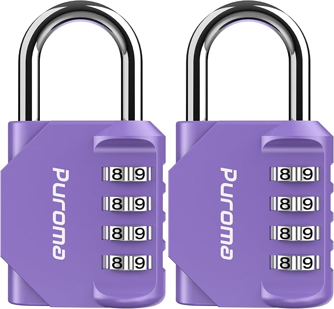 Puroma 2 Pack Combination Lock for Locker 4 Digit Outdoor Waterproof Padlock for School, Gym, Sports, Fence, Toolbox, Gate, Case, Outdoor, Hasp Storage (Purple)