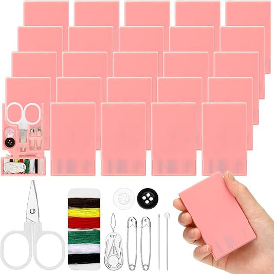 Knitgrip 25 Boxes Mini Travel Sewing Kit Quick Fix Sewing Kits Bulk Basic Portable Pre Threaded Needle Emergency Repair Tool for Adults DIY Handcraft Wedding Gifts Beginner Traveler Home Hotel (Pink)