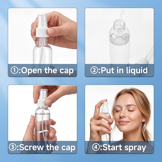 TRENDBOX 4oz Travel Size Spray Bottles, 48Pack Fine Mist Small Empty Plastic Spray Bottle, Leak Proof BPA-Free Travel Essentials Cosmetic Containers