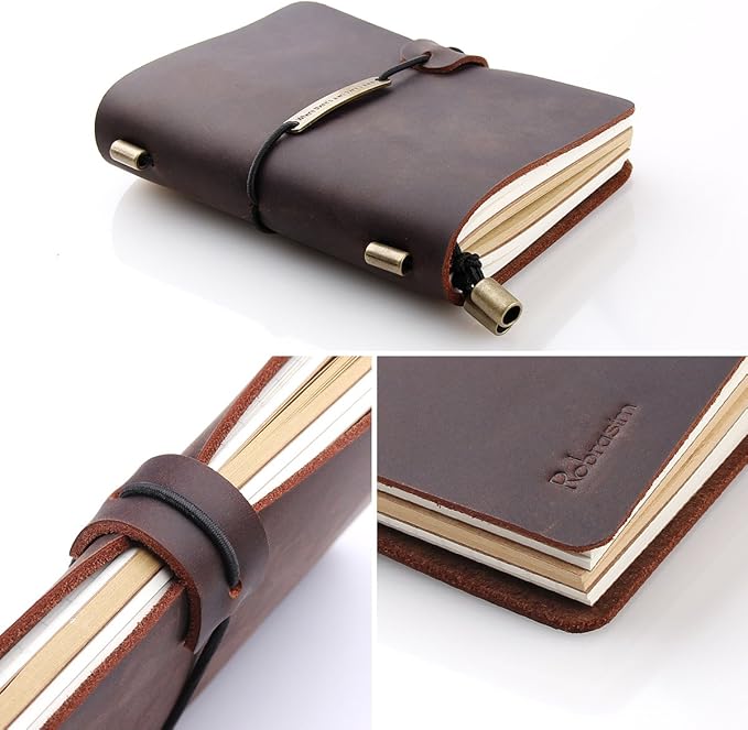 Robrasim Refillable Handmade Travelers Notebook, Leather Travel Journal Notebook for Men & Women, Perfect for Writing, Gifts, Travelers, Small Size 5.2" x 4" Inches - Coffee