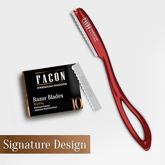 Facón Hair Razors for Cutting Hair - Professional Hair Styling Razor Kit with 11 Replacement Blades, Stainless Steel Hair Cutting Tool for Salon & Home, Premium Hair Thinning Texturizing Faether Razor