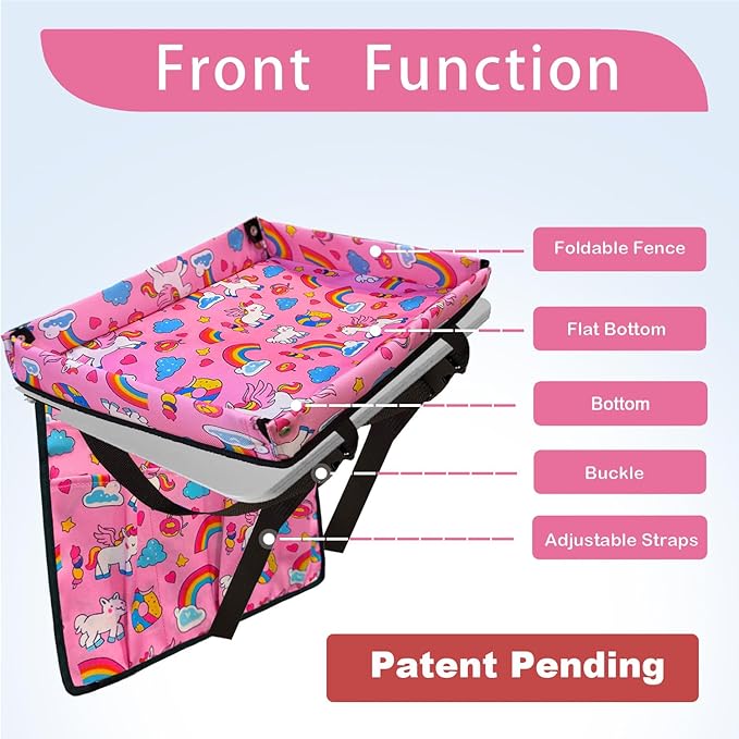 Adjustable Kids Tray Table Cover with Multi Portable Pockets, Airplane Travel Essentials for Kids, Toddlers, Adults, Airplane Must Haves, Plane Travel Essentials, Travel Tray for Plane Train, Horse