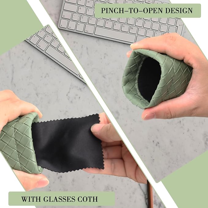 Squeeze Top Sunglass Pouch - Portable Sunglass Organizer Pouch Bags Soft PU Leather Glasses 2 Pack