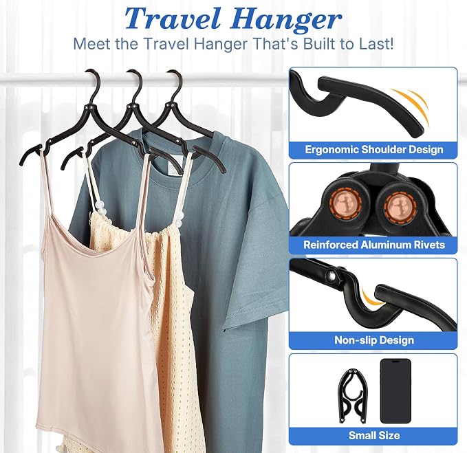 HOUSE DAY 10 Pack Travel Hangers, Cruise Essentials 2026, Black Portable Collapsible Clothes Hangers Space Saving, Lightweight Foldable Garment Organizer for Hotel, RV, Dorm, Camping