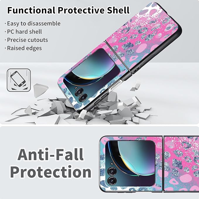 for Motorola Moto Razr Plus 2024 Case,for Moto Razr 50 Ultra Case Cute Slim Hard PC Thin Anti-Scratches Shockproof Protective Phone Cover for Motorola 50 Ultra,Pink Blue Glitter