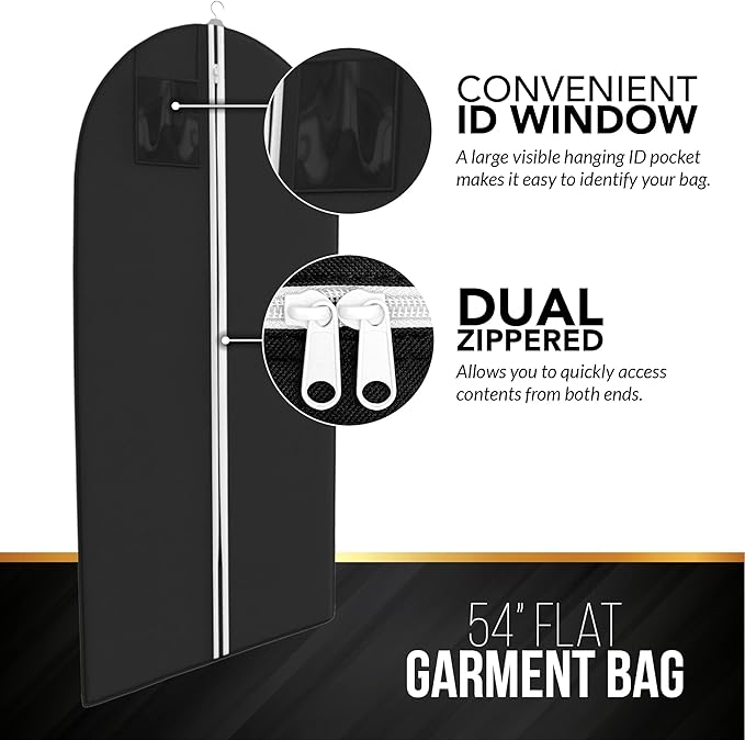 Suit, Dress and Gown Garment Travel Bags - 54" - Men's and Women's Clothing Cover - Your Bags (Black)