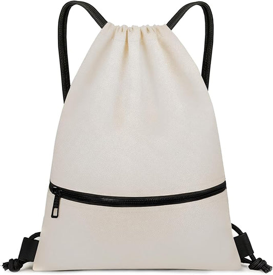 Large Drawstring Gym Bag Beach Backpack Waterproof - Customized Oversized Drawstring Beach Bag with Shoe Compartment for Toiletries, Towels, Gym, Travel(Beige,16.5 * 19 inches)
