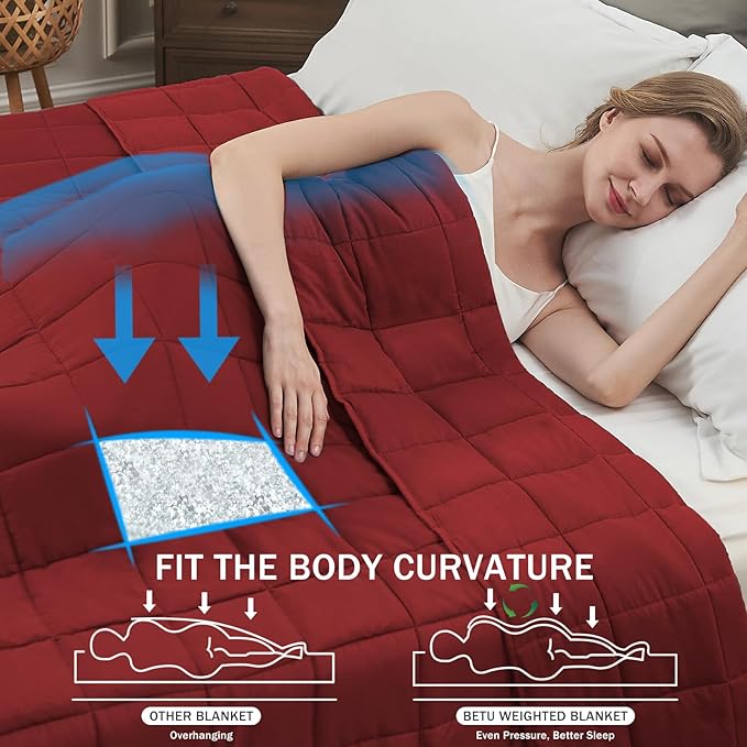Red Weighted Blanket for Adults 15lbs, 60"x80", Queen Size Cooling Heavy Throw Blanket for 140-160lbs, Microfiber Soft Thick Big Blankets Weighted Comforter Breathable Gifts for Sleeping